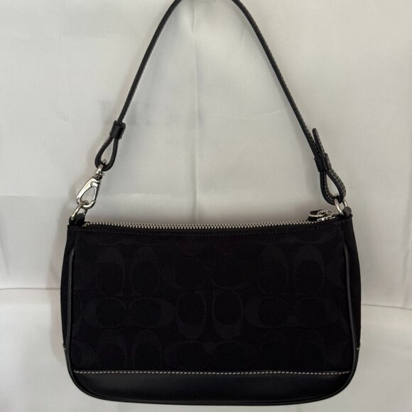 Coach: Black Signature Demi (6094) Leather/Canvas handbag Like New - Picture 1 of 9